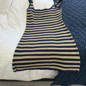 J. Crew Navy and Tan Striped Knit Dress